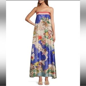 NWT Antonio Melani Lucia Ocean Print Satin Strapless Maxi Dress